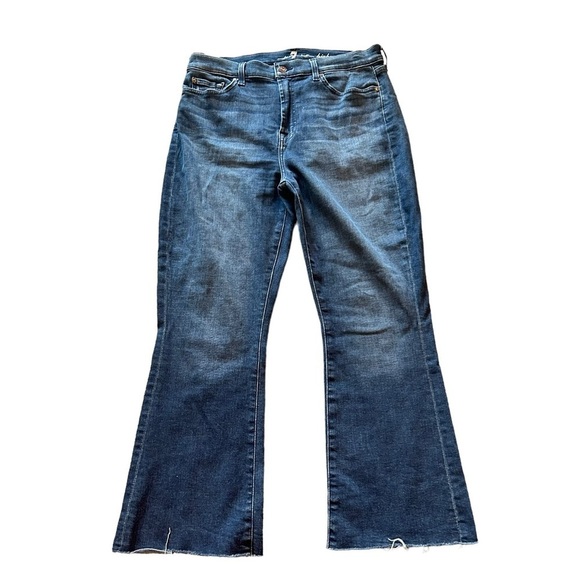 7 For All Mankind Jeans Womens 31 Highwaist Slim Kick Ankle Distressed Raw Hem - Picture 3 of 15